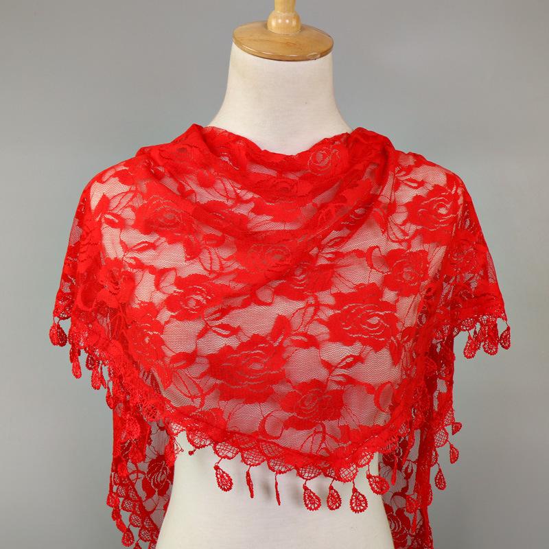 Bohemian Style Lace Triangle Scarf  Shawl Wrap, Elegant Church Tassel Shoulderette for Mass & Spiritual Wear, Boho Chic Accessory