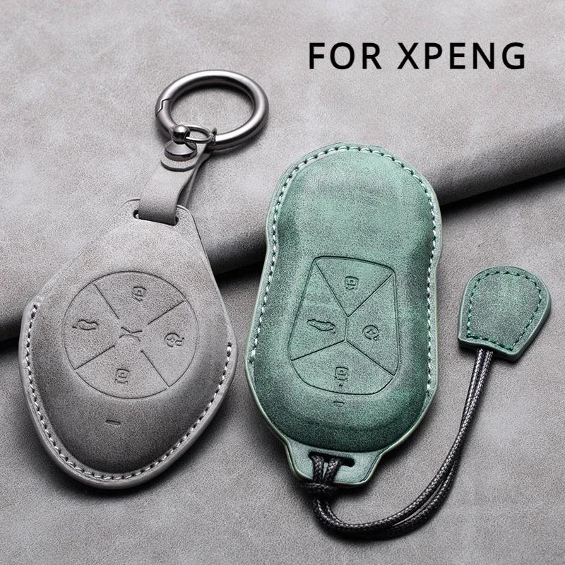 Leather Car Remote Key Case Cover for Xiaopeng Xpeng P5 P7 G3 G6 G9 G3i 2021 2022 Car Key Fob Shell Holder Keychain Accessories