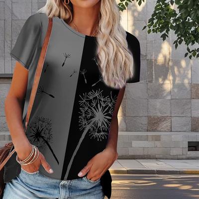 Damen Sommer T-Shirt Löwenzahn Druck Retro Mode Kurzarm T-Shirts Lässig Bedruckte Oberteile