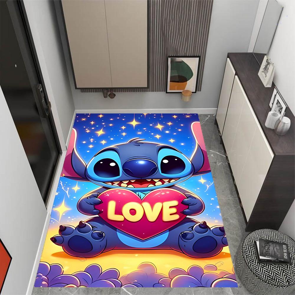 Stitch Stars Fantasy Artwork Disney Cartoon Theme Anti-Slip Rug - Polyester, Home Decor, Suitable for Bedrooms, Living Rooms, Doorways, and Studios