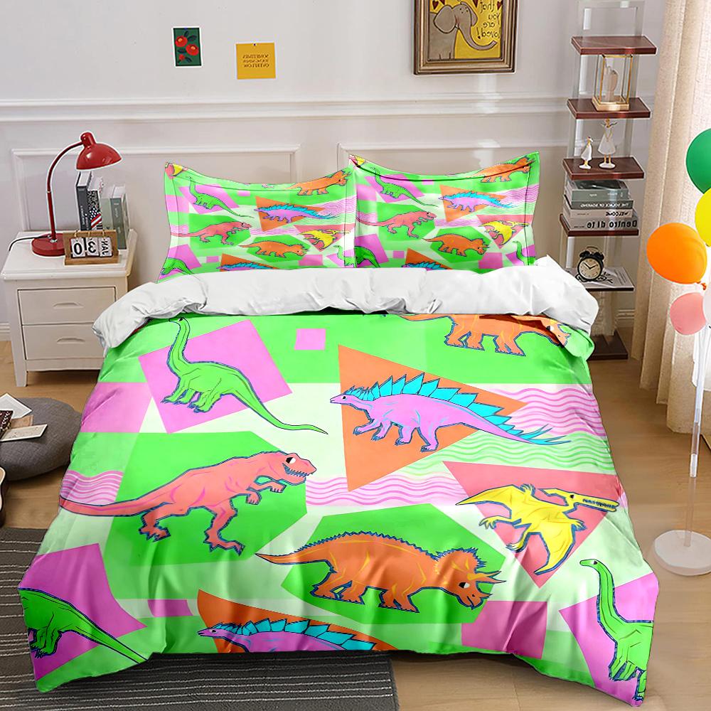 Colorful Cartoon Dinosaur Background Pattern Duvet Cover Set Digital Print Polyester Bedding with Zipper Closur for kids gifts