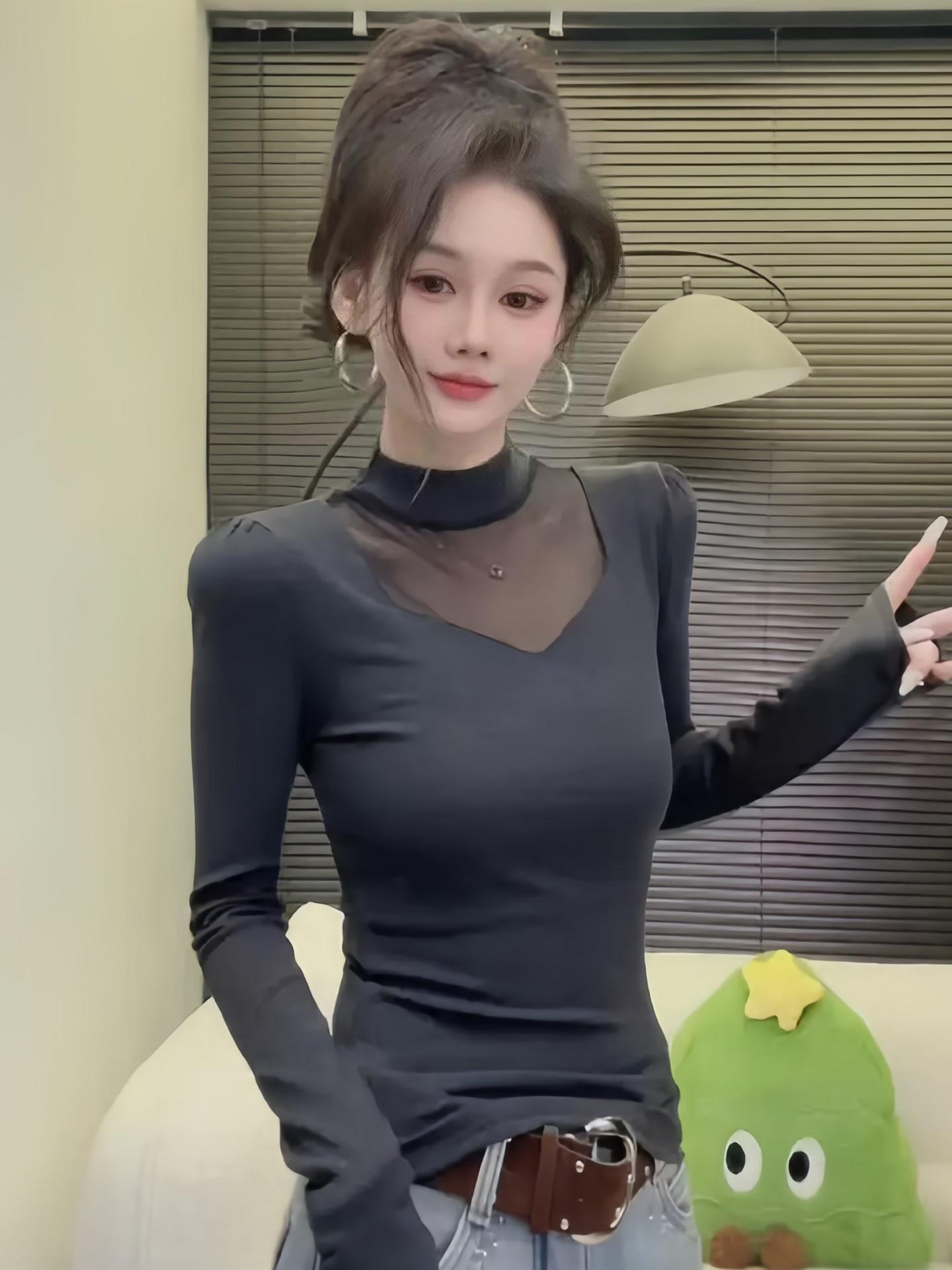 

Stylish Patchwork Half-High Collar Warm Mesh Long Sleeve Base Layer for Autumn/Winter Double Extra Large темно-сірий