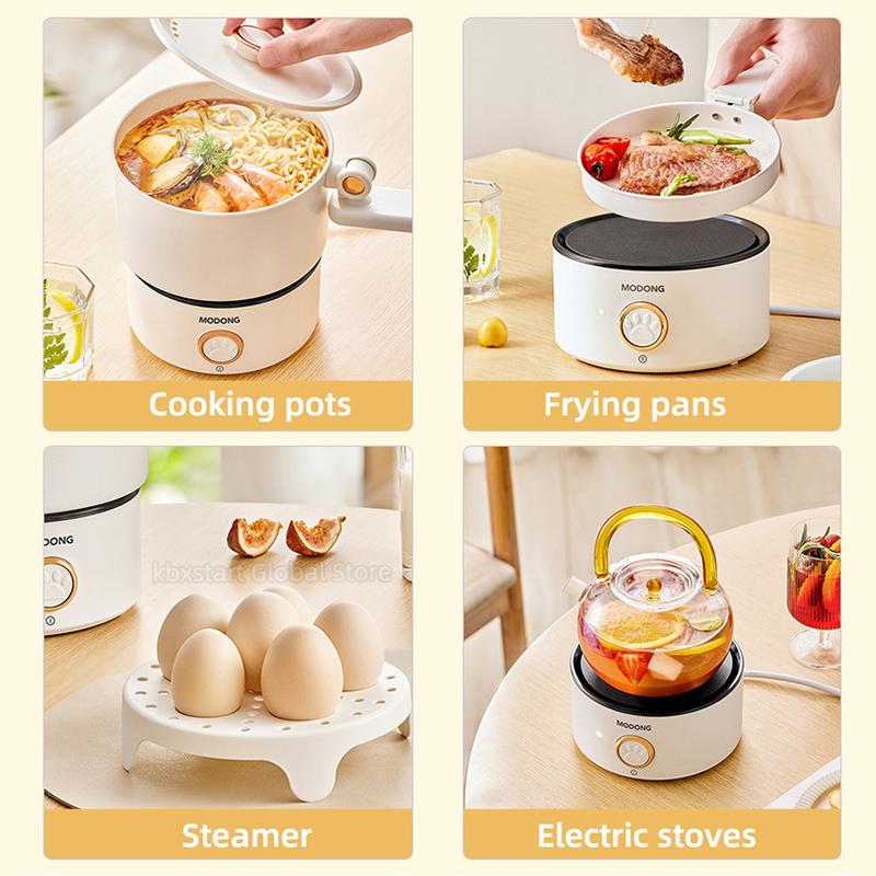 110V 220V Electric Cooking Pot 2L Foldable Multifunctional Electric Pan Hotpot Rice Cooker Non-stick Electric Skillet for Travel
