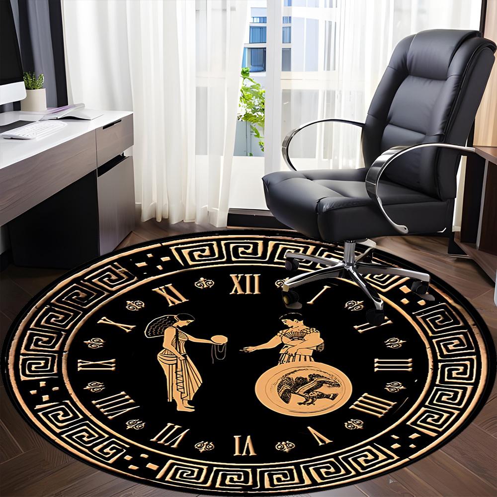 1PC Clock Ancient Pattern Office Round Area Rug, Mat Suitable For Office, Under Office Chairs Bedroom Living Room Home Decor, Room Deco