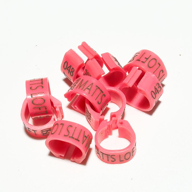 

Персонализированные 100 шт. Внутренний диаметр 8 мм Пластиковые кольца для голубей - Индивидуальная лазерная гравировка, Кольца на лапки голубей розовый