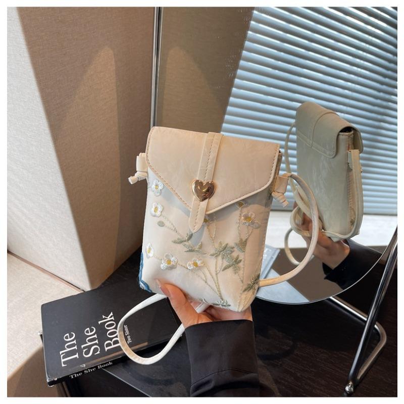 Embroidered Canvas Bag Women's Summer New Fashion Niche Messenger Bag Mobile Phone Bag