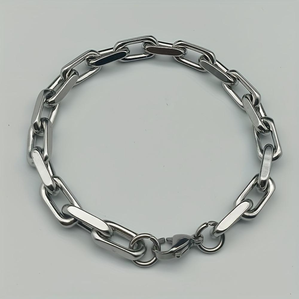 1pc Punk Square Buckle Chain Bracelet - Fashionable Creative Stainless steel Design, Casual Party Zircon for Men,