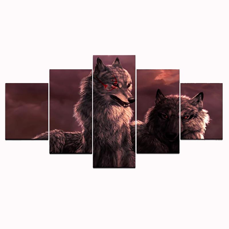 Wall Canvas Art Paintings 5 Piece Pack Of Wolves Posters Modular Pictures Home Modern Living Room Decoration Prints