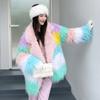European and American Fur Imitation Beach Wool Medium and Long Toka Lapel Peach Pink Wool Splicing Lamb Wool Coat