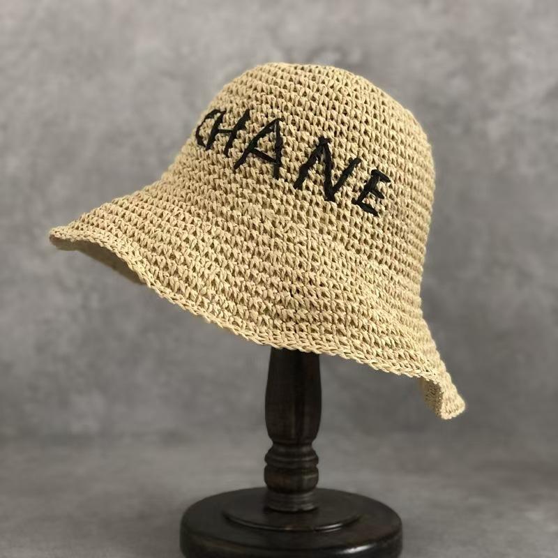 Sweet bow embroidered straw hat women's seaside vacation fisherman's hat children's summer hollow breathable straw visor