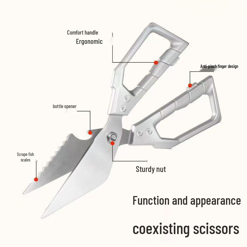 Ciseaux de Cuisine Multifonctionnels Robustes pour Poulet, Canard, Poisson et Oie - Épais, Grande Tête pour une Puissance de Coupe Améliorée.