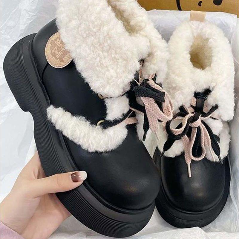 Snow Boots Women's 2025 Winter New Thick-soled Velvet Warm Lamb Wool White Martin Boots Versatile Cute Short Boots