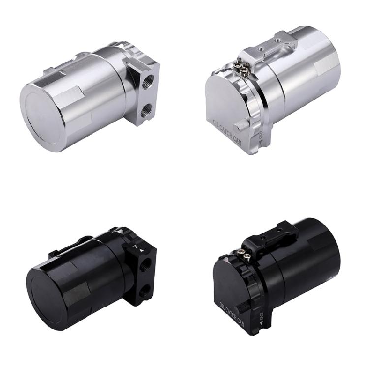 Universally Baffled Aluminum Oil Catch Can Tanks 2-Port Reservoir with Drain Valves Breather Cylinders Filter