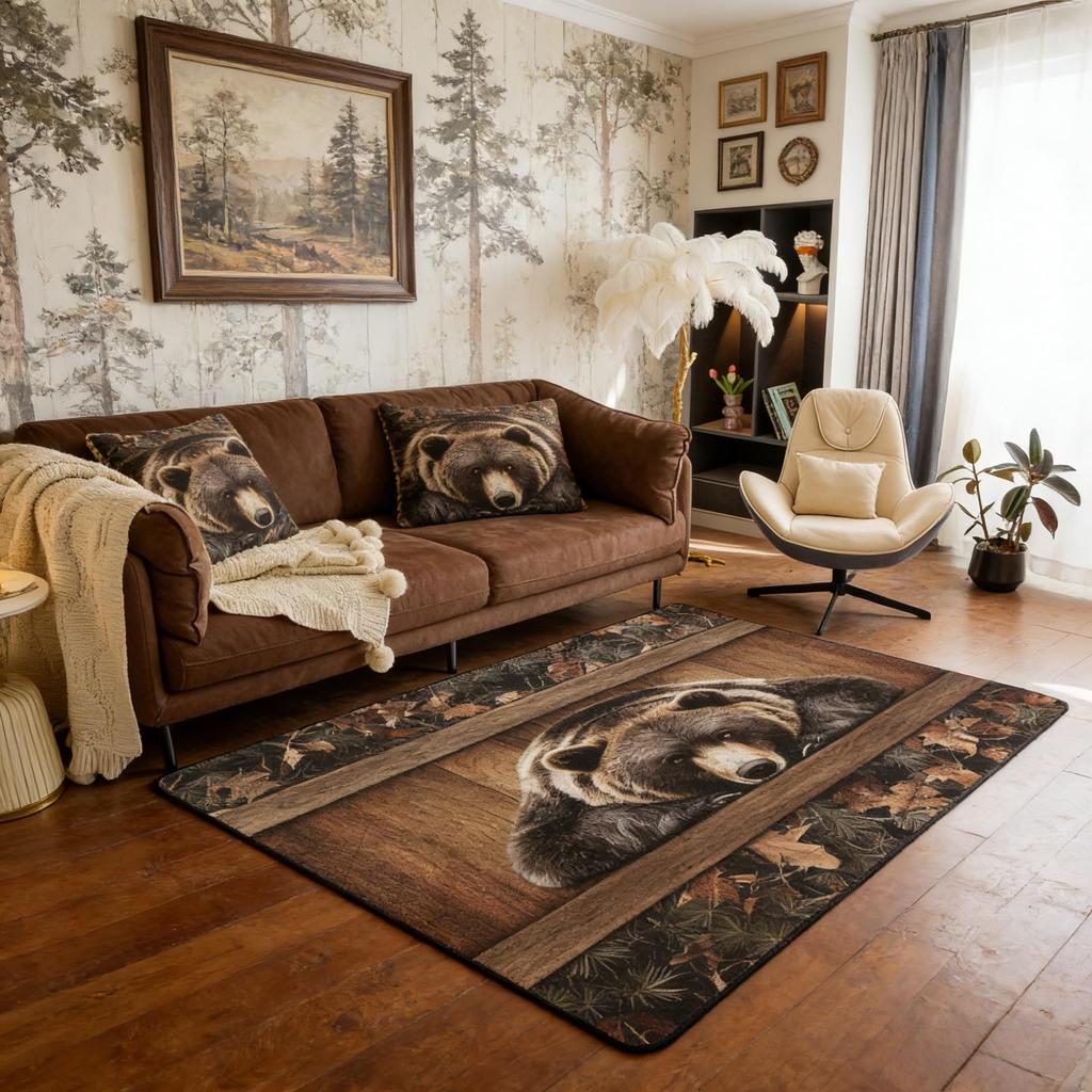 Erosebridal Farmhouse Deer Area Rug 5x7 for Living Room Camo Woodland Hunting Rugs for Bedroom Rustic Cabin Carpet Non Slip Wildlife Animal