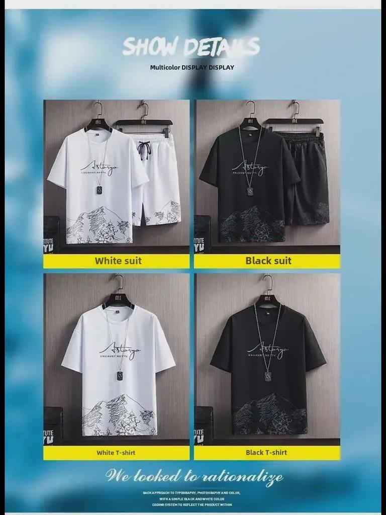 Men's 2024 Trendy Summer Sports Set: Youth Shorts & Korean Style T-Shirt