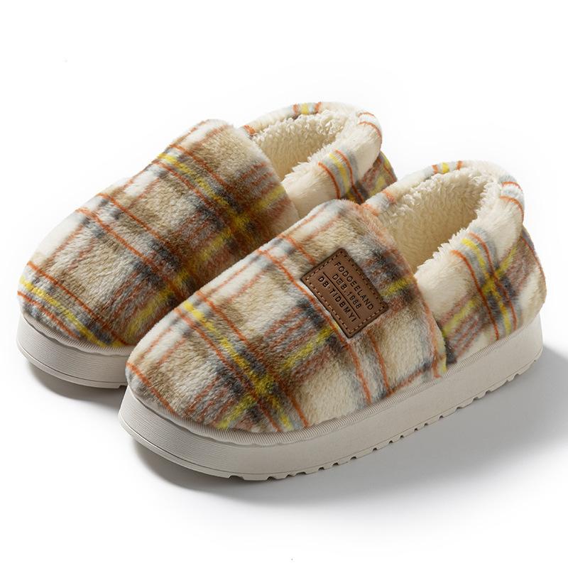 Couple Cotton Slipper Bag and Thick-bottomed Home Indoor Bedroom Autumn and Winter Velvet Warm Wool Slippers