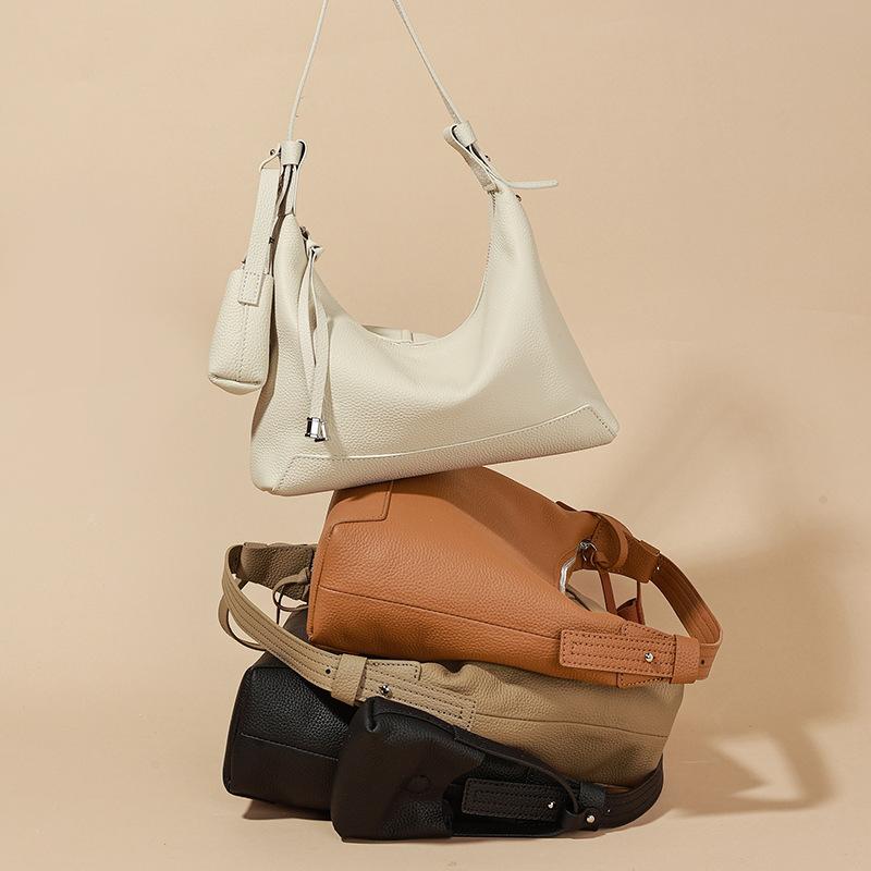 First Layer Cowhide Shoulder Bag New Genuine Leather Women's Bag Retro Commuter Crossbody Bag Fashionable Versatile Underarm Bag Women
