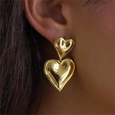 Spot European & American Style 18k Gold Love Pendant Double Heart Stainless Steel Earrings