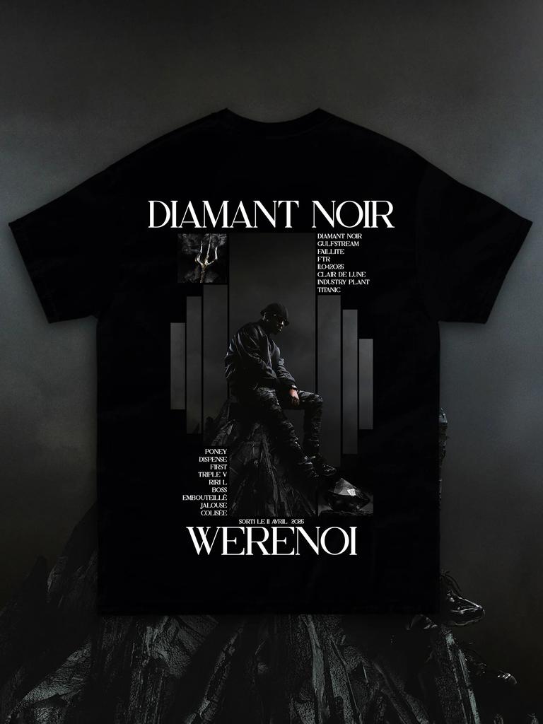 Diamant Noir Werenoi French Rapper Graphic Print T-shirt Men Women Hip Hop Fashion Short Sleeve Tee Shirt Streetwear