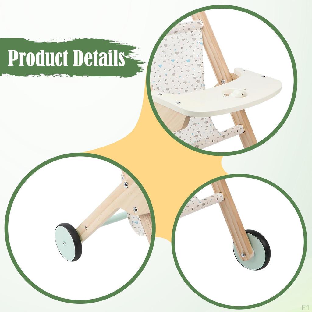 Wooden Childrens Doll Toy Educational Simulation for Dolls Pram Ages 1-2 Gift Party