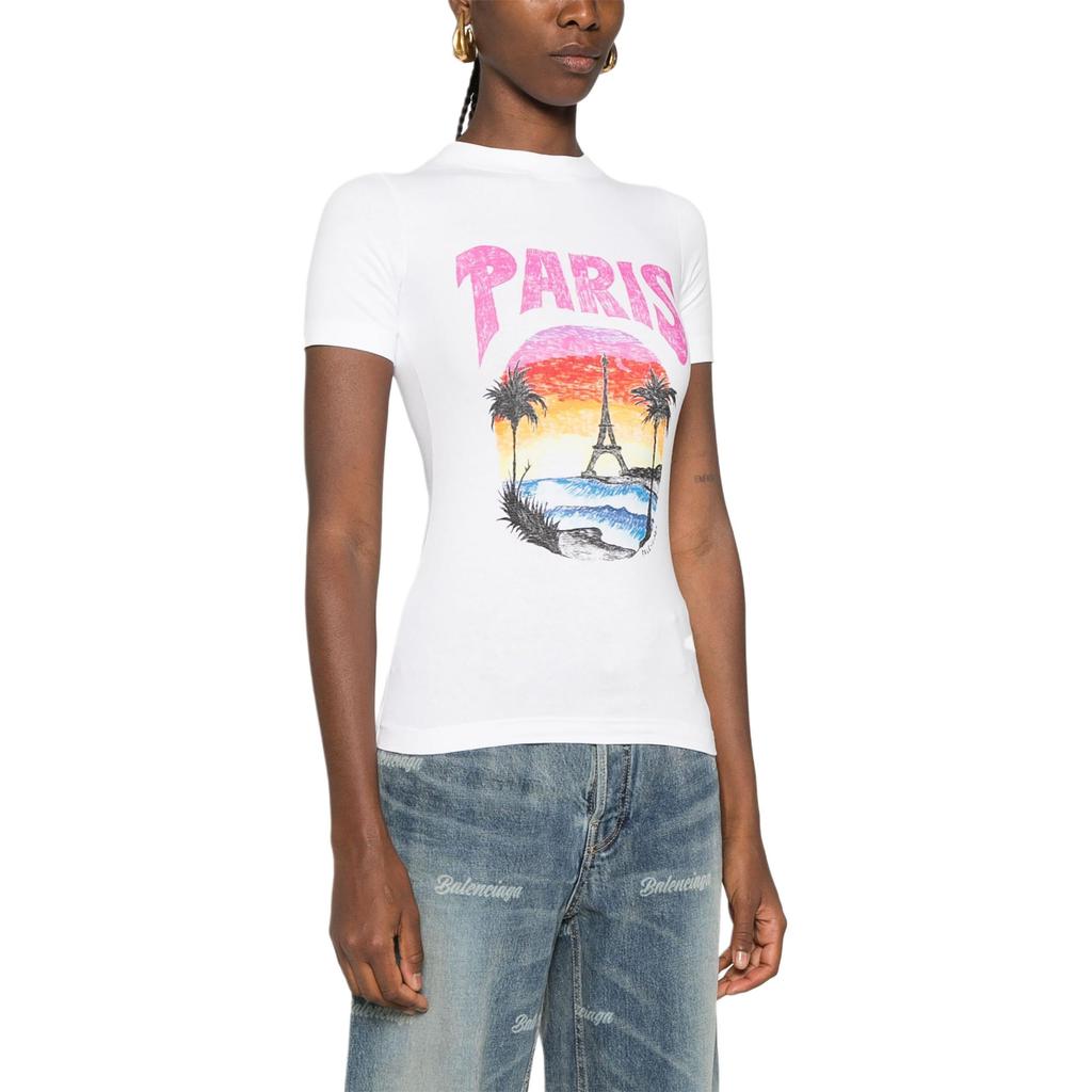 Balenciaga Graphic Printed Crewneck T Shirt Women's 768075TPVM29601