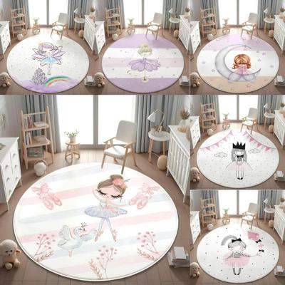 Enchanted Ballet Girl Round Rug for Home Decor Magical Flower Fairy Playful Floor Mat for Kids Nursery Bedroom Fantasy Decor