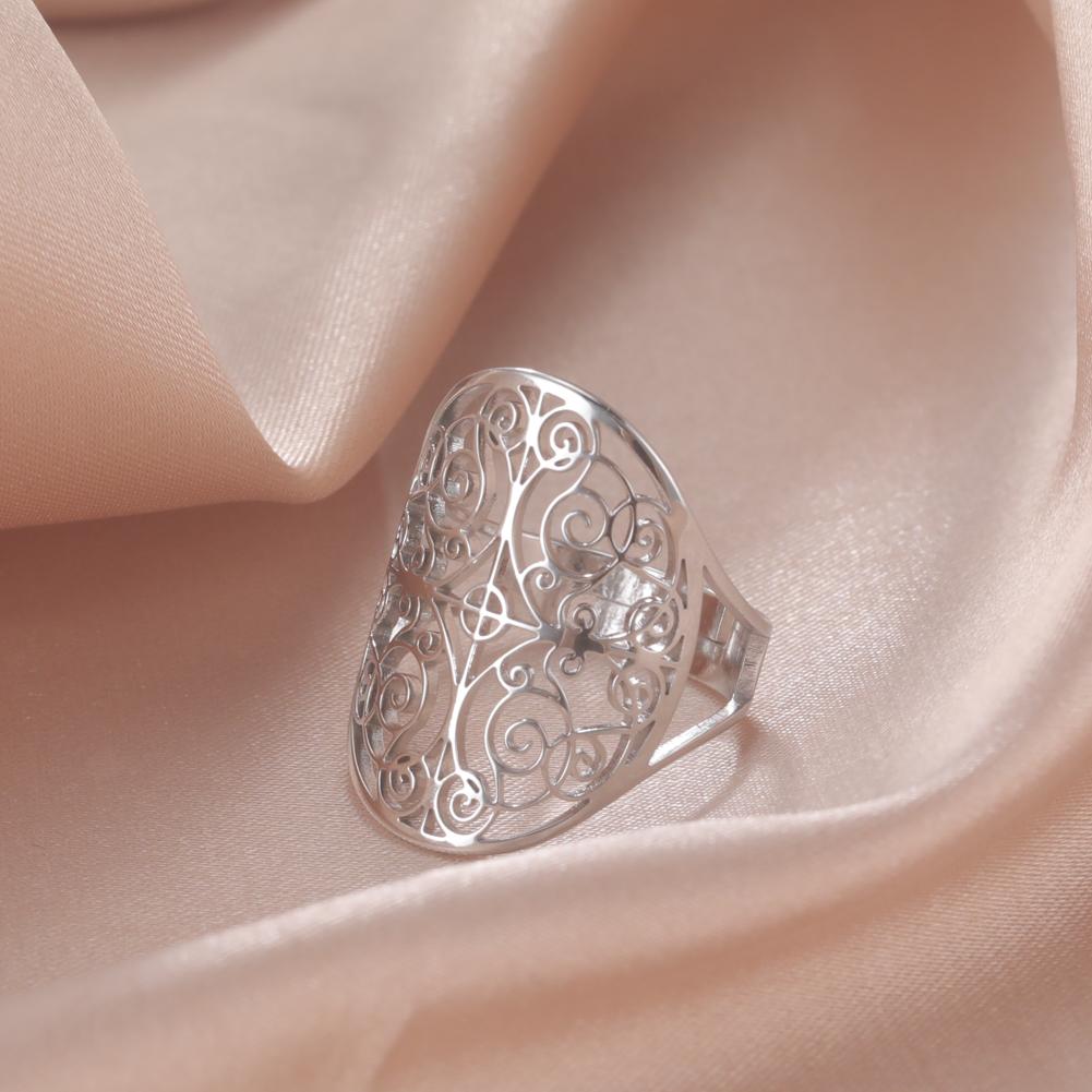 Lucktune Baroque Flower of Life Rings Stainless Steel Gold Color Adjustable Finger Ring for Women Vintage Jewelry Couple Gift