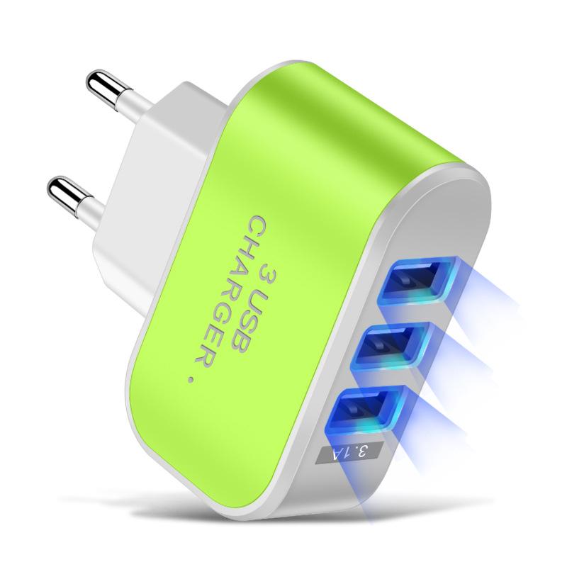3USB EU US Plug LED Mobile Phone Chargers Multi-Head Travel Charger 3Ports LED Light Phone Charge Adapter EU Plug Charger