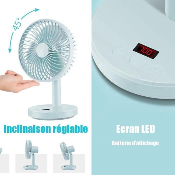 Ventilateur de Table - Bleu Claire - 2400 mAh - 4 Vitesses - Silencieux - USB