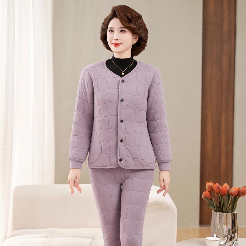 Women's Winter 3-Piece Set: Silk Cotton Coat & Outerwear for Middle-Aged