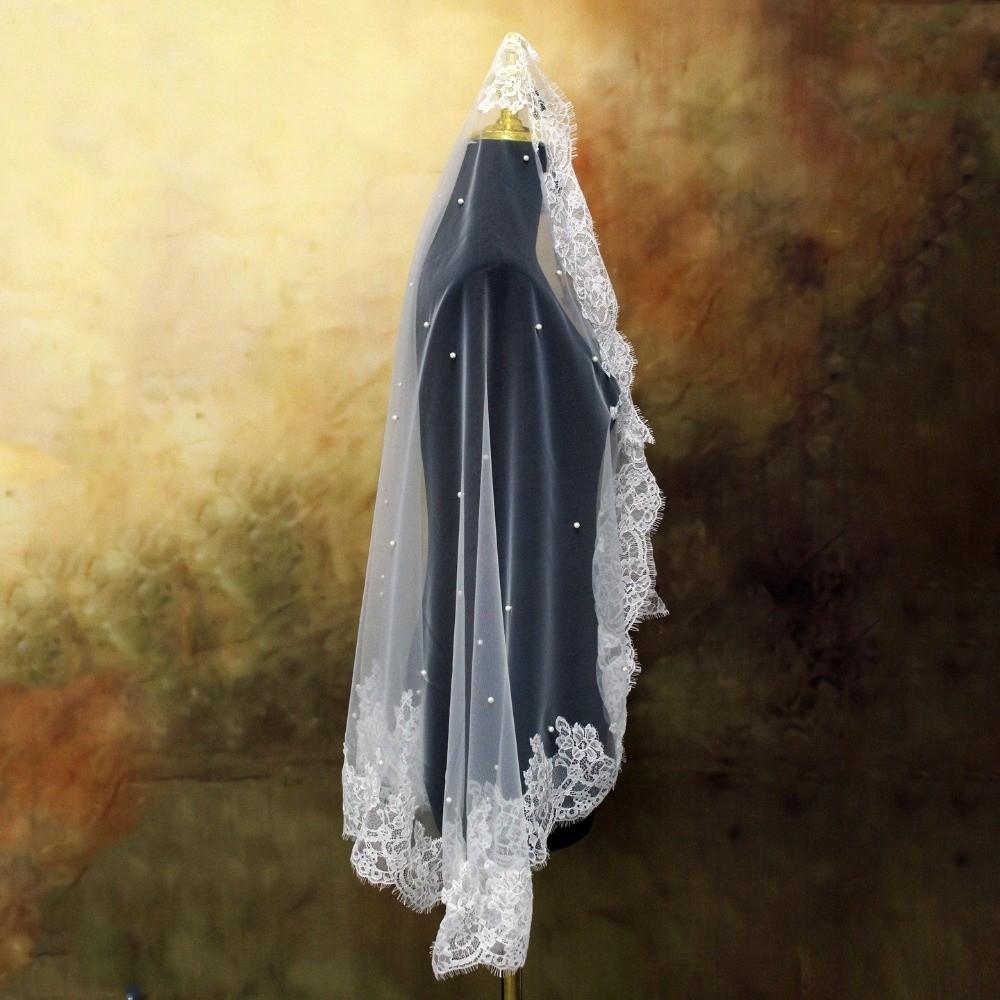 Pearl Embellished Bridal Veil for Women 1 Tier Bridal Headpiece Fashion Lace Veil Bridal Accessory
