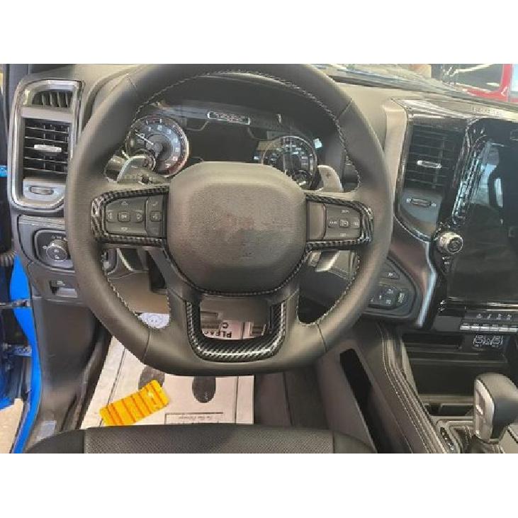 For Dodge Ram 1500 TRX 2022 2023 Carbon Fiber Steering Wheel Decor Cover Trim