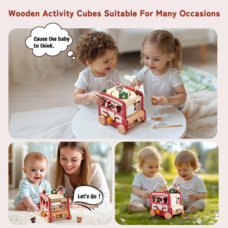 Montessori Beschäftigungsspielzeug Lernspiele Bus 5 in 1 Beschäftigungsbox Spielzeug Montessori Holzspielzeug Kinderspielzeug Babyspielzeug 0 12 Monate Geschenke Kinder