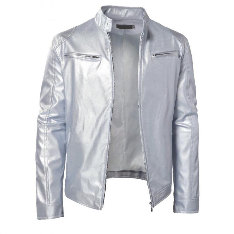 Men Stand Collar Punk Motorcycle Leather Jacket Casual Outerwear For Young Men