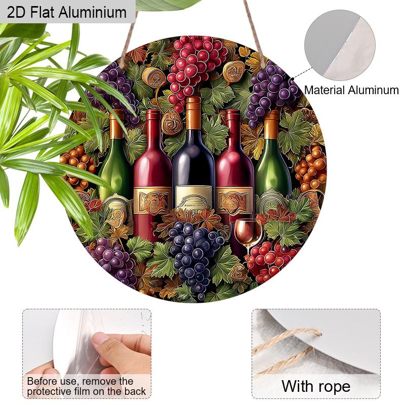 2D Flat Autumn Aluminium Sign with Grape Red Wine Pattern - Thanksgiving Figurine Ornaments - Ideal for Front Door, Wall, Porch, Fence Decor - Ideal