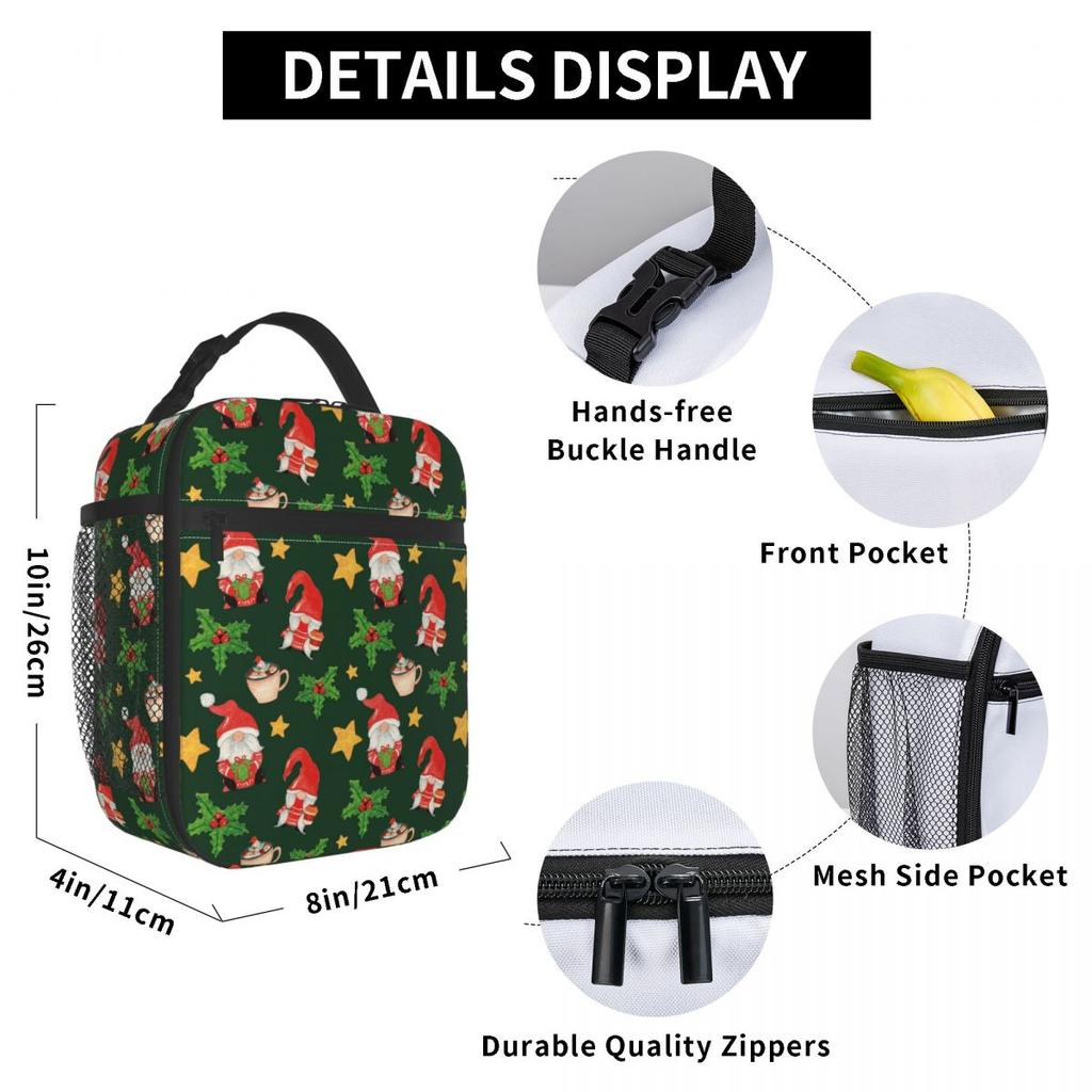 Christmas Hatted Five-Pointed Star Gnome Insulated Lunch Bag for Women Children Portable Food Boxes Thermal Lunch Box Tote