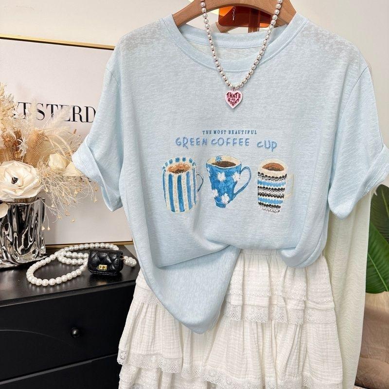 New summer clothing Korean fashion foreign style white loose short-sleeved t-shirt thin S