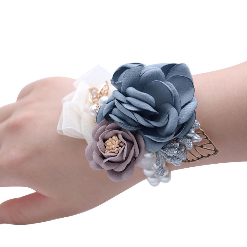 Girls Bridesmaid Wrist Flowers Wedding Party Corsage Bracelet Fabric Hand Flowers