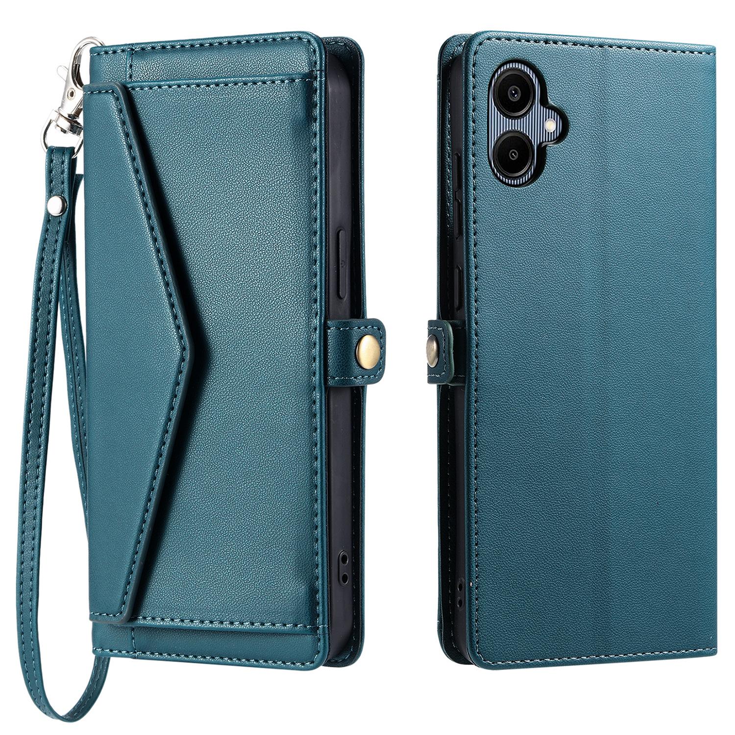 

Шкіряний чохол для Samsung Galaxy A06 5G із ремінцем на зап ястя, гаманець-підставка, чохол для телефону Blackish Green