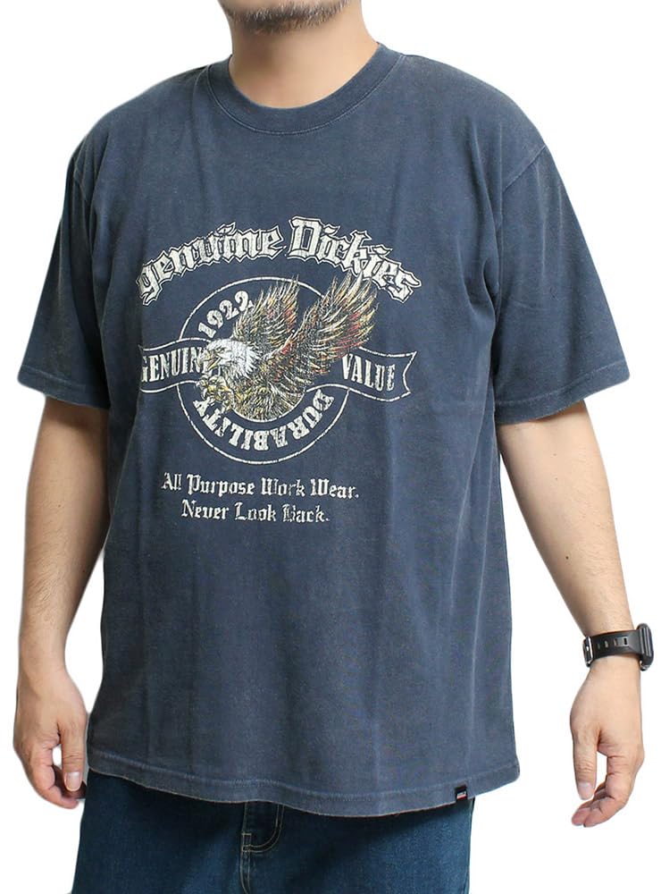 

GENUINE DICKIES Men s Short Sleeve T-Shirt, Powder Bleached Print, Crew Neck, Size 2L, Dark Blue (67)