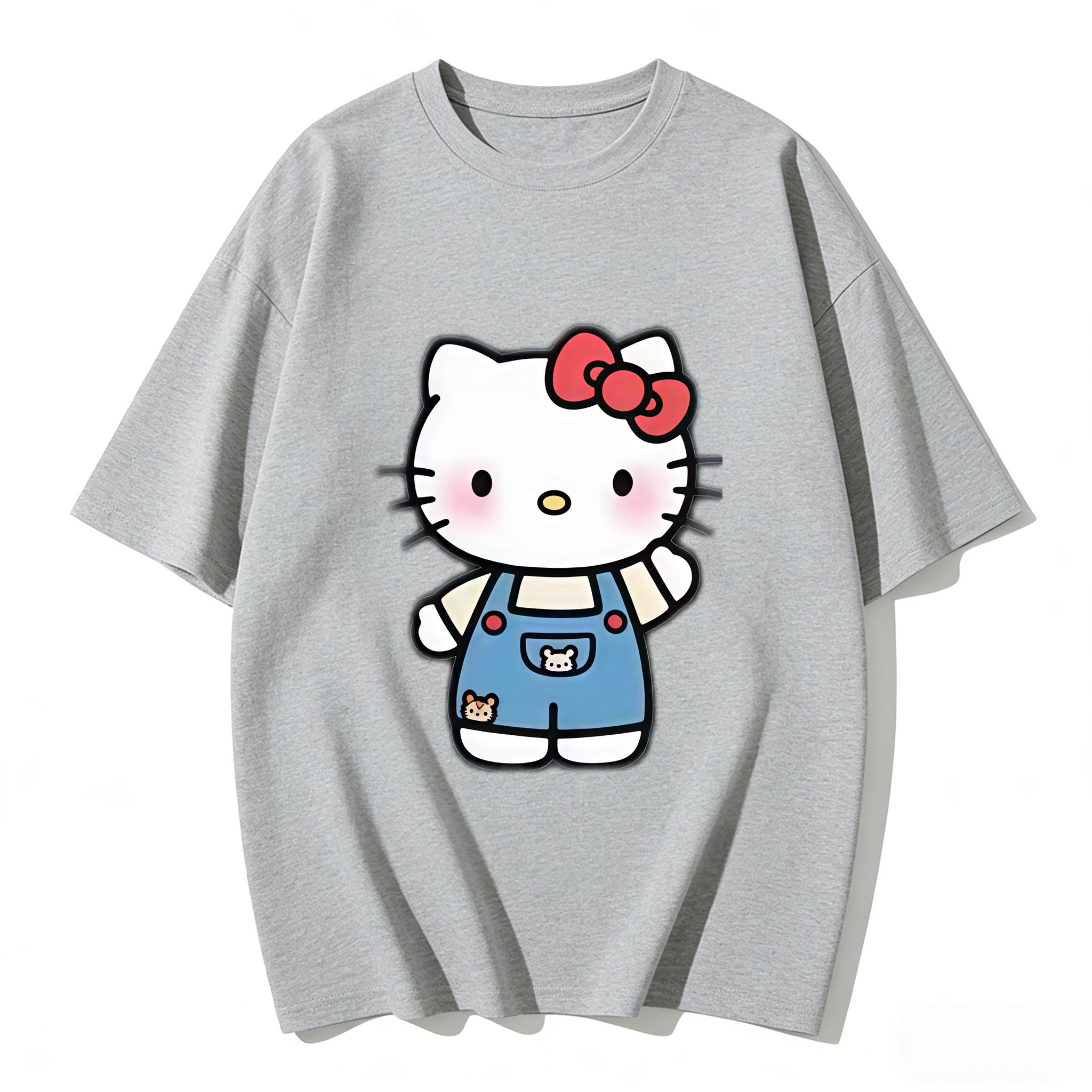 

2026 New Arrival Kawaii Hello Kitty Overalls Print Couple T Shirts Casual Loose Family Matching Outfits Parentchild Tees Tops S