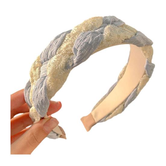 

Women Headband Mesh Yarn Lace Twist Texture Hair Hoop Wide-Brimmed Anti-slip Teeth Headband Makeup Hair синий