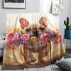 1Pc DogsandFlowers Print Flannel Blanket, High quality Comfortable for All Seasons, Home Decor, Warmth and Comfort, Perfect for Christmas Gifts