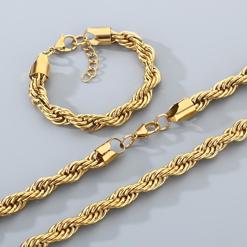 

Мужской ювелирный набор: браслет и ожерелье из толстой витой цепи 10 мм - Нержавеющая сталь 304 - KS226943 Width - 10mm