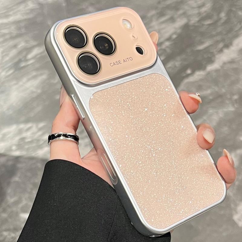 Aurora Glitter Gradient Case For iPhone 17 16 15 14 13 Pro Max Plating Armor Shockproof Shiny Crystal Large Window Cover