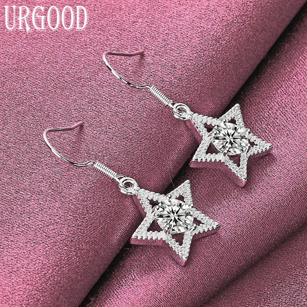 925 Sterling Silver AAA Zircon Star Earrings Wedding Jewelry