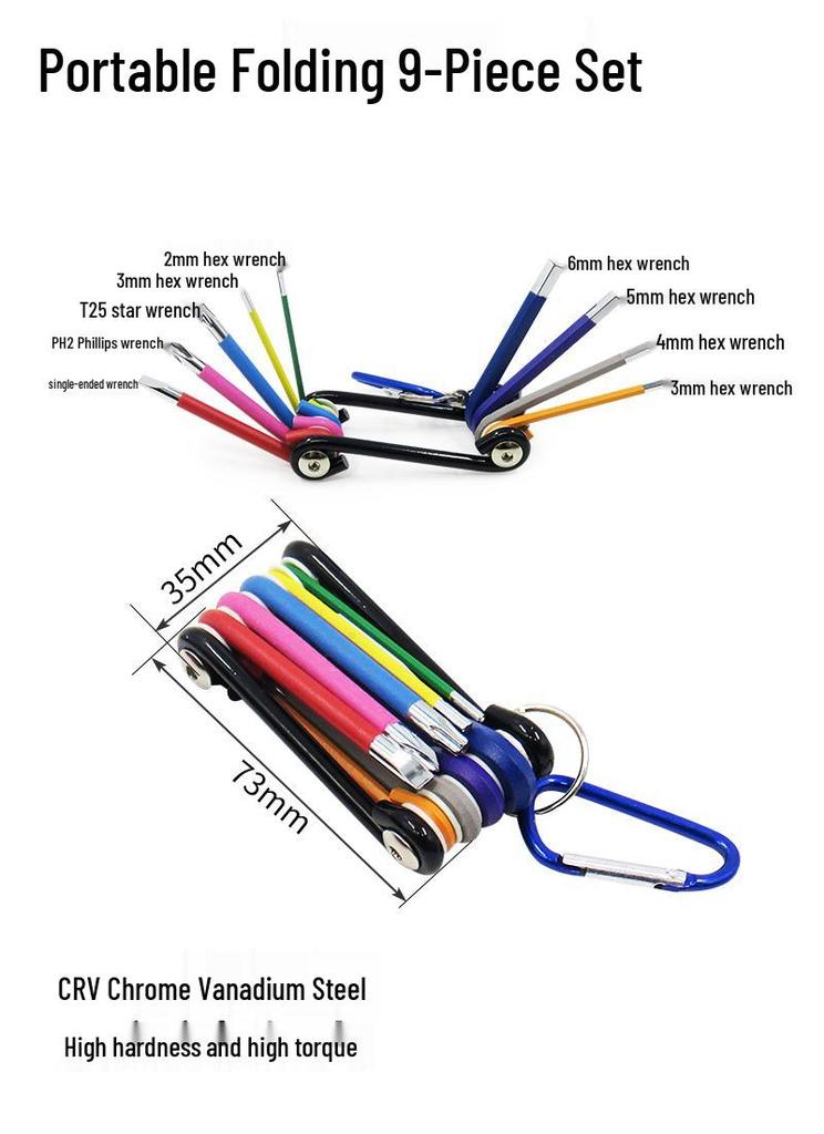 Industrial Color Hex Wrench Set: Chrome Vanadium Ball Head, Torx, Phillips, Star, Medium-Long, Foldable, Multi-Purpose.
