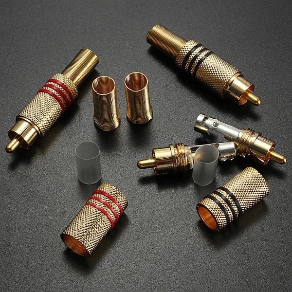 4Pcs 2Pair Gold RCA Phono Male Plug Solder Audio Video Cable Adapter Connector NEW Great for Audio Speakers