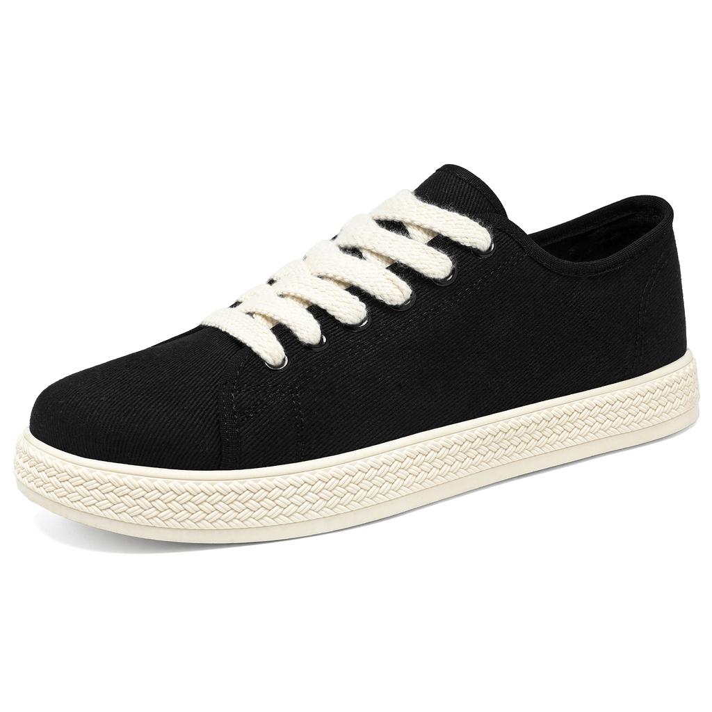 2026 Summer Men's Black Fabric Sneakers Thick-Sole Men Casual Boards Shoes Breathable Lightweight Student Fashion Flats Trainers