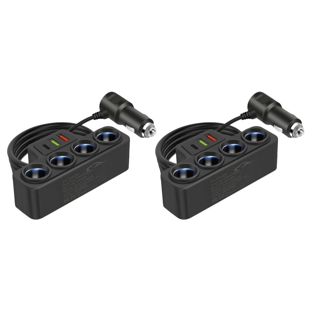 Car Cigarette Lighter Splitter QC3.0+PD 3.1A 12V-24V Phone Power Adapter 4-Socket 18W Car Cigarette Lighter Socket Splitter Plug